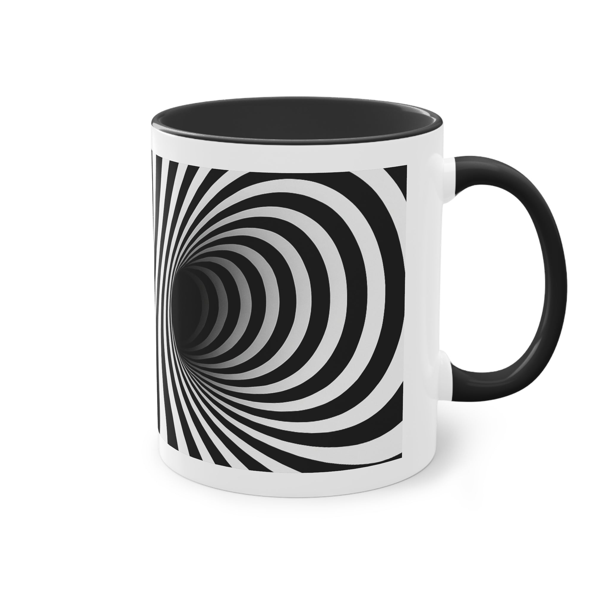 „Deep Spiral“ Designer-Tasse aus der „Black & White“-Kollektion von Taffet.shop, 325 ml