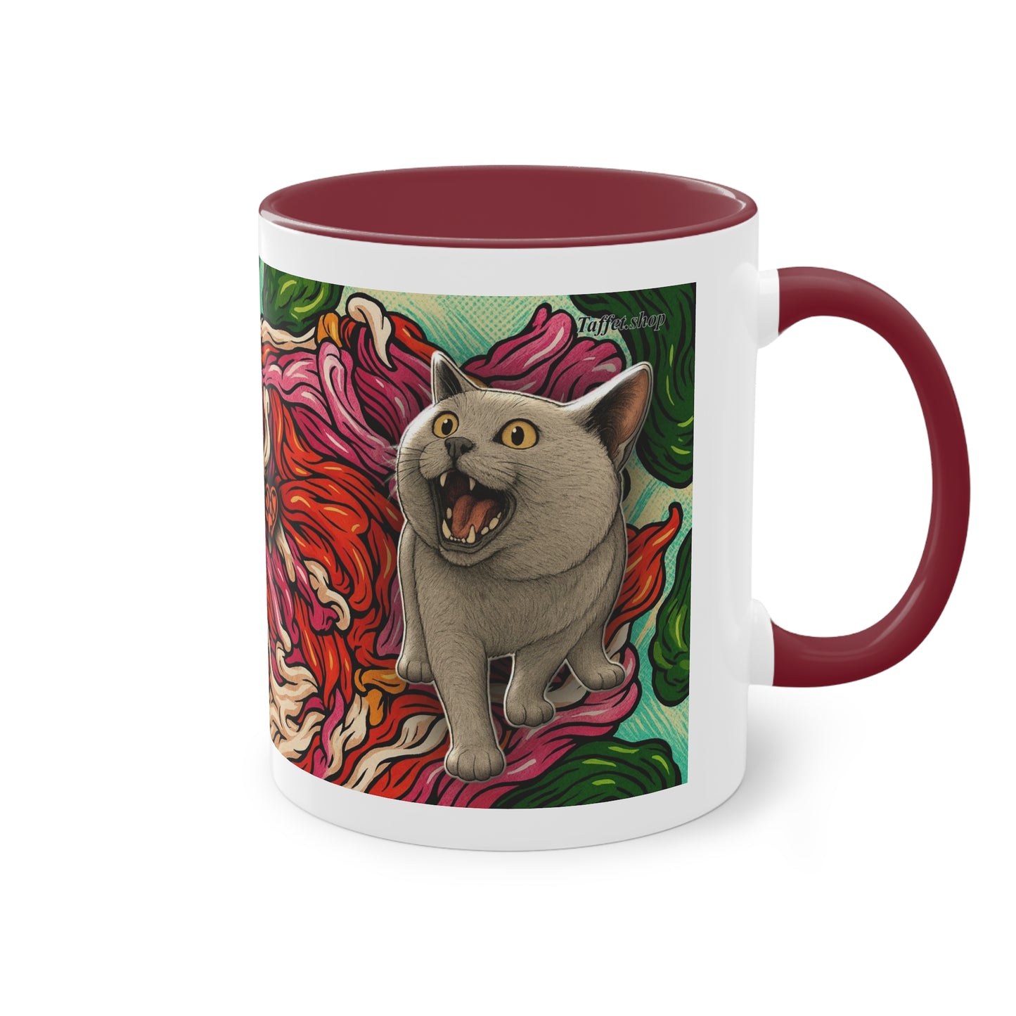 Tasse – Katze BKH/BSH mit Blume im Comic-Stil, 325 ml