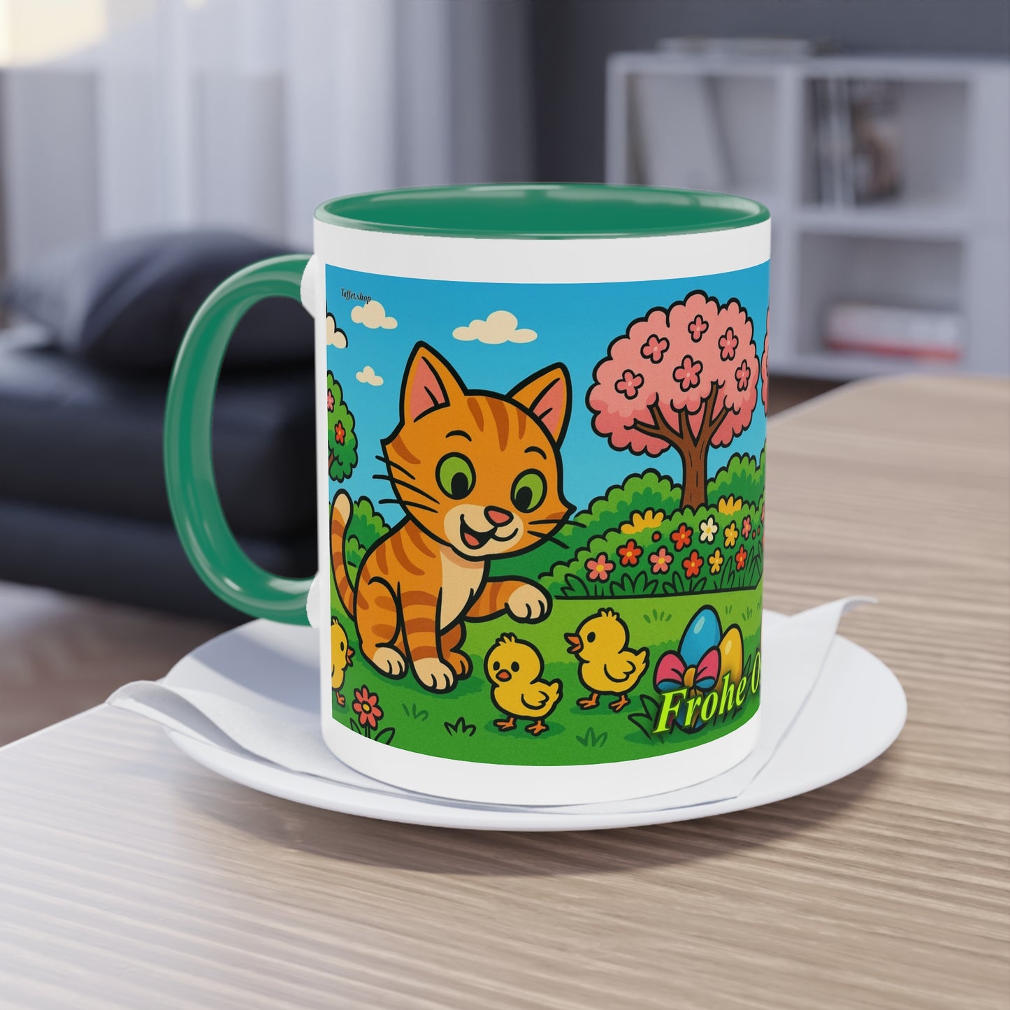 Tasse – „Katze & Küken“, Ostern/Frühling, 325 ml