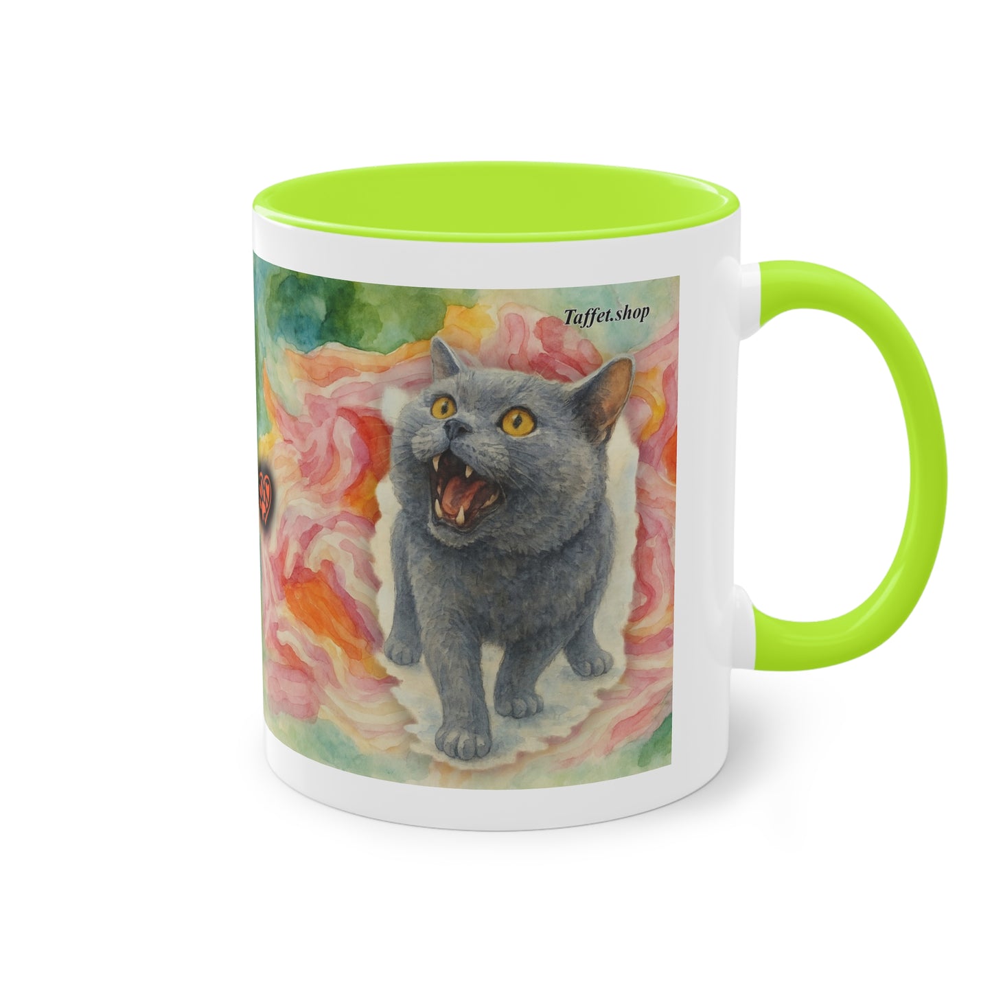 Tasse – Katze BKH/BSH mit Blume im Aquarell-Stil, 325 ml