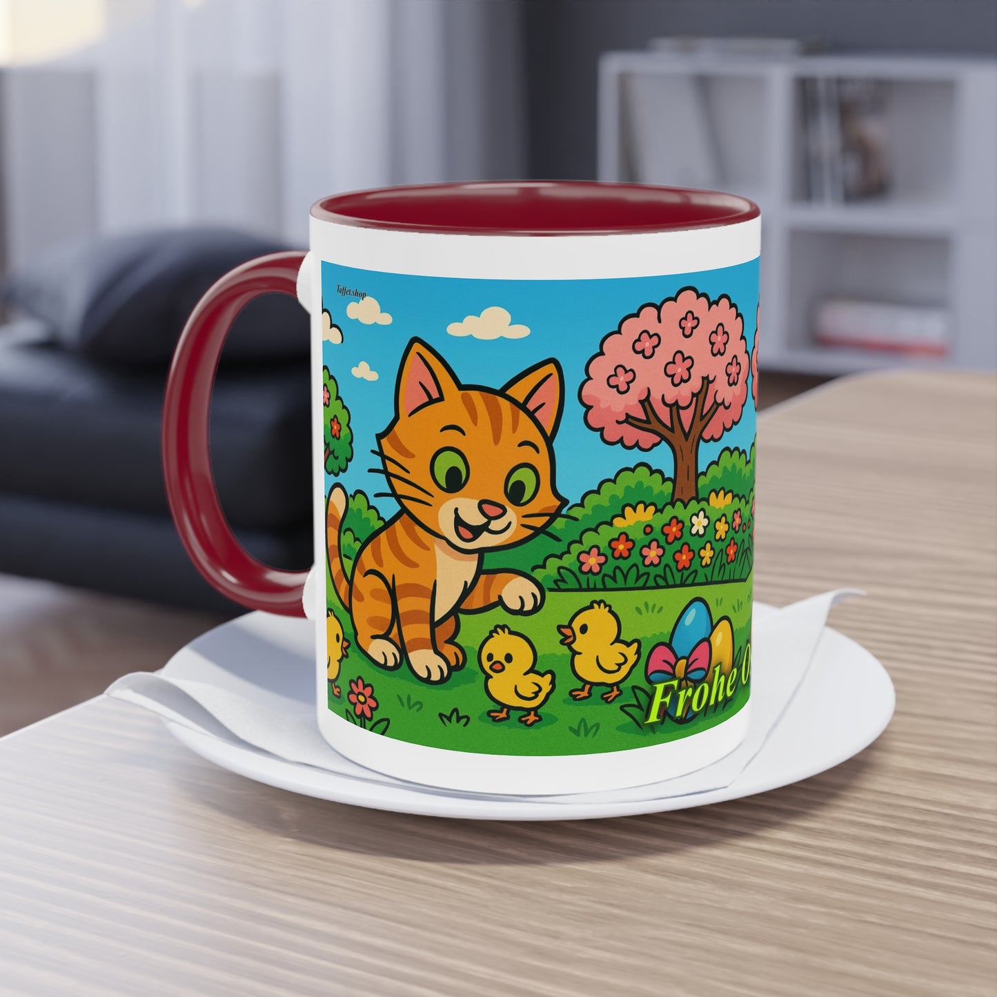 Tasse – „Katze & Küken“, Ostern/Frühling, 325 ml