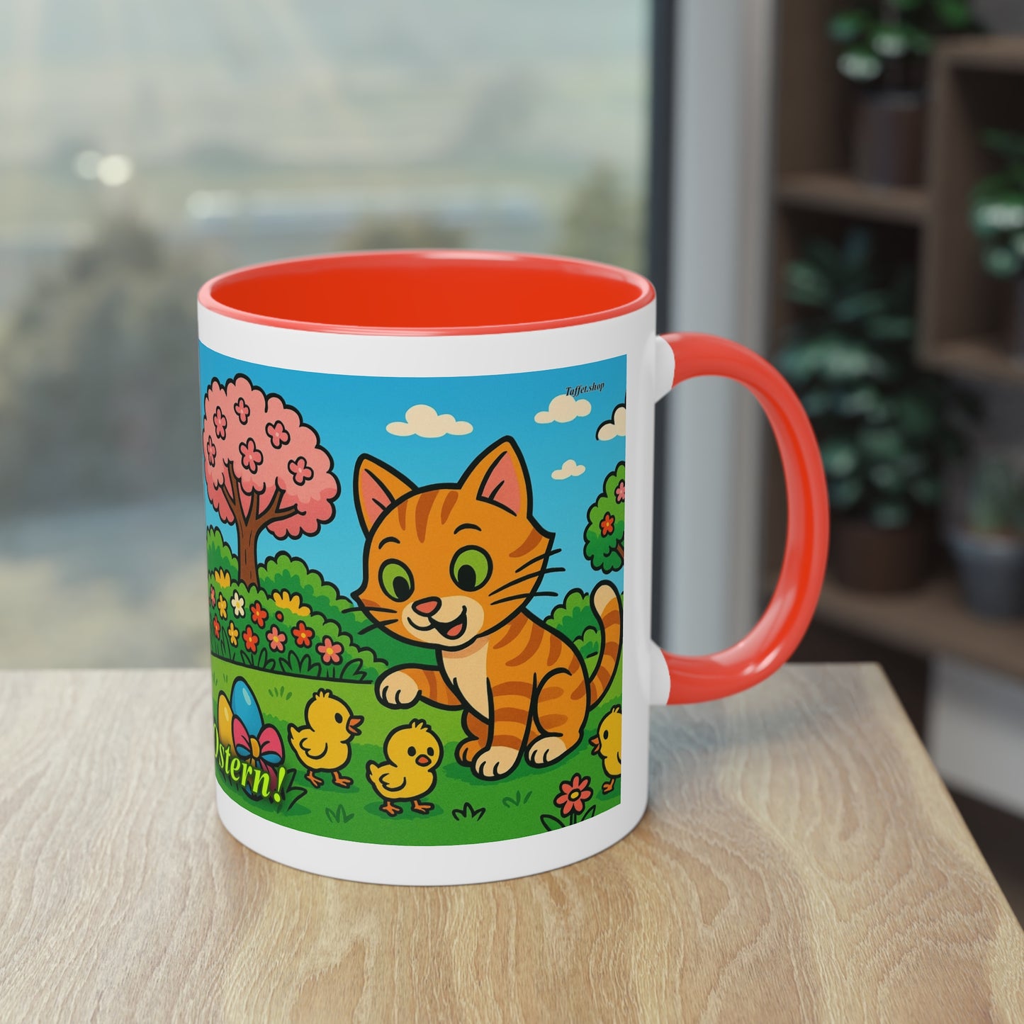 Tasse – „Katze & Küken“, Ostern/Frühling, 325 ml