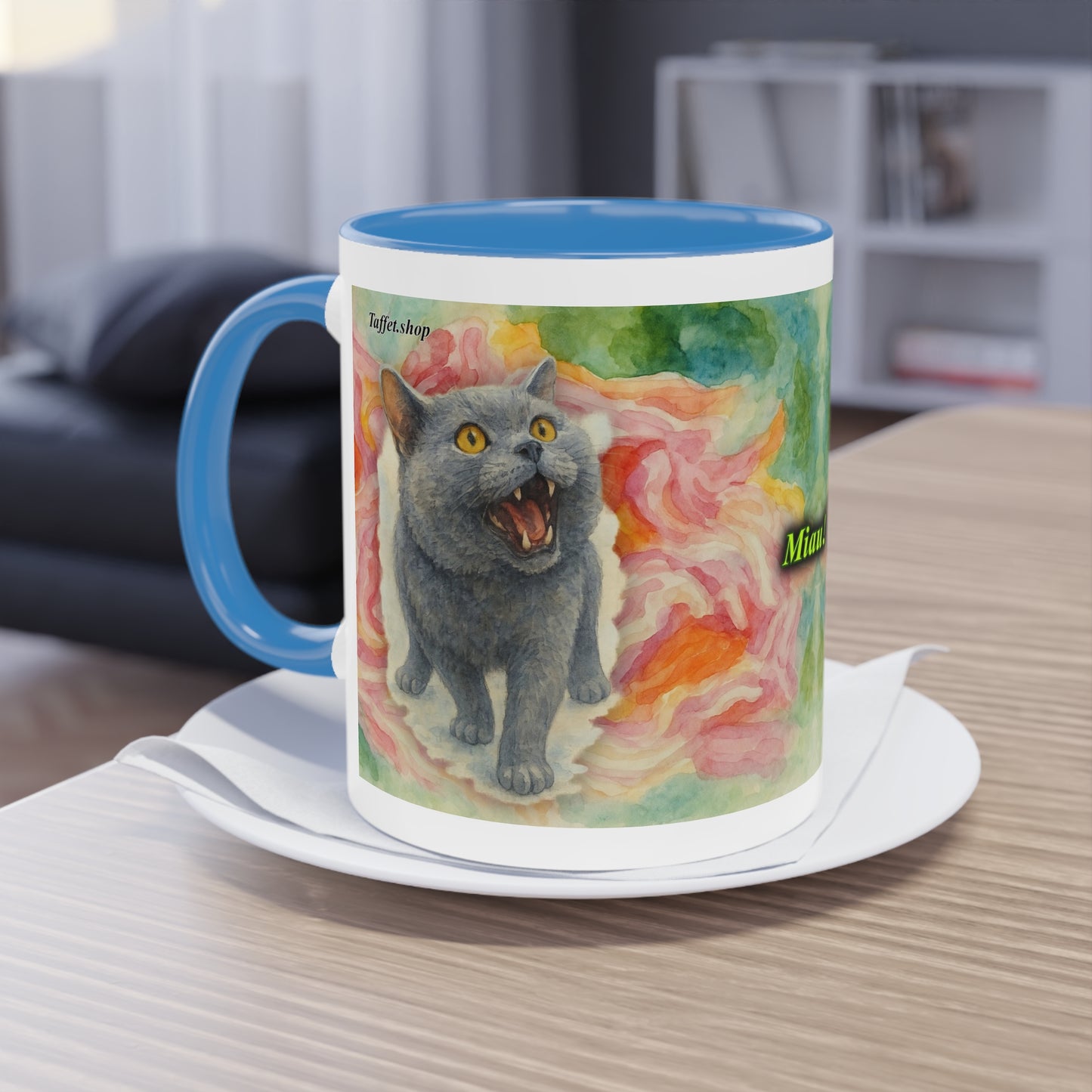 Tasse – Katze BKH/BSH mit Blume im Aquarell-Stil, 325 ml