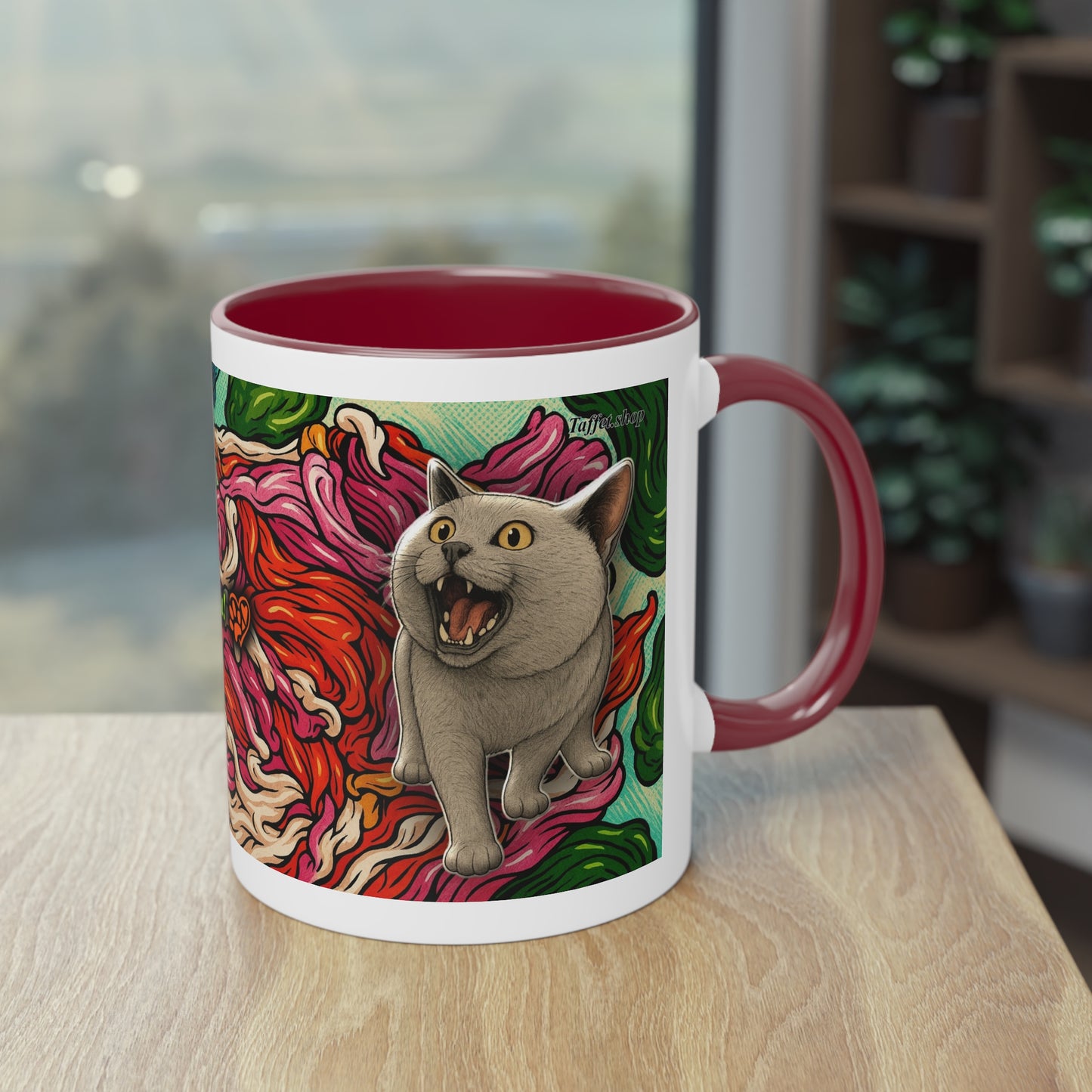 Tasse – Katze BKH/BSH mit Blume im Comic-Stil, 325 ml