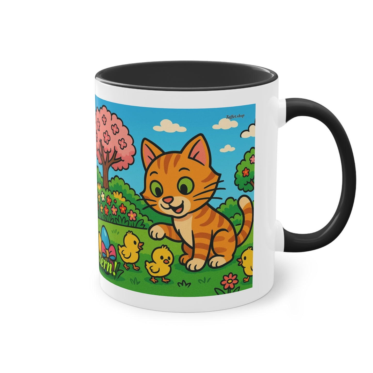 Tasse – „Katze & Küken“, Ostern/Frühling, 325 ml
