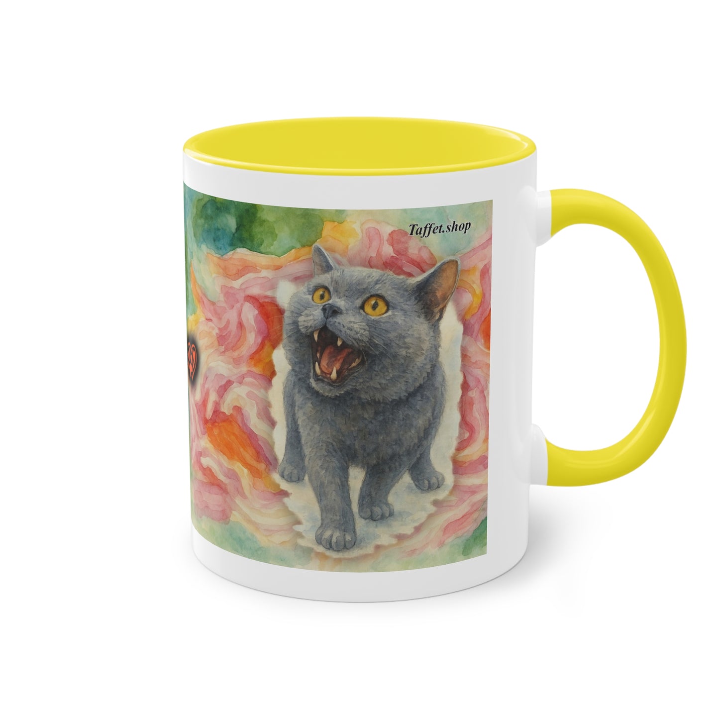 Tasse – Katze BKH/BSH mit Blume im Aquarell-Stil, 325 ml
