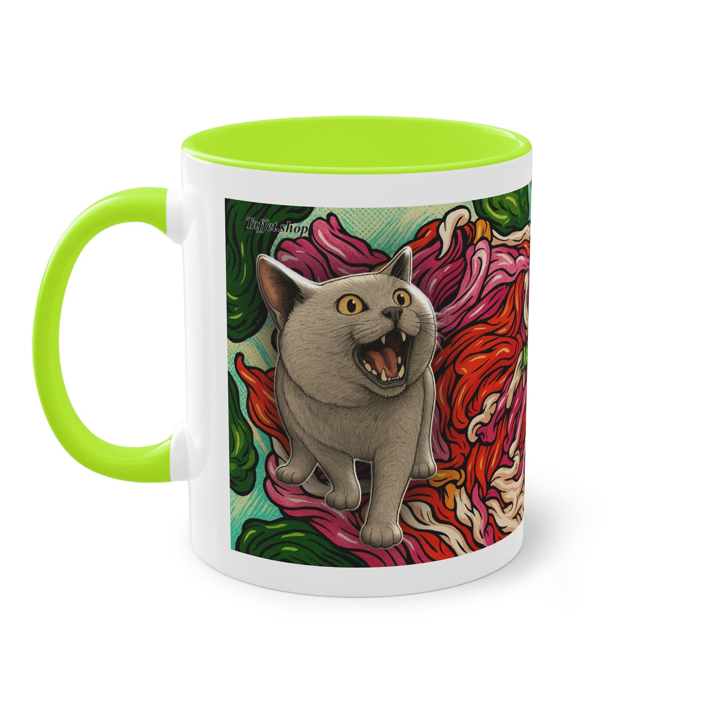 Tasse – Katze BKH/BSH mit Blume im Comic-Stil, 325 ml