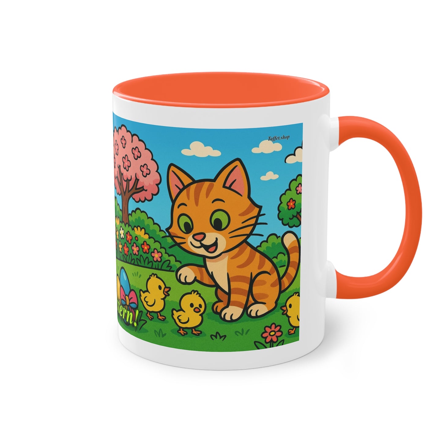 Tasse – „Katze & Küken“, Ostern/Frühling, 325 ml