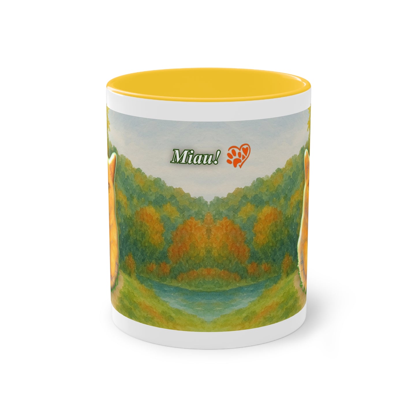 Tasse – Rote Katze mit Bäumen und blauem Himmel im Aquarell-Stil, 325 ml