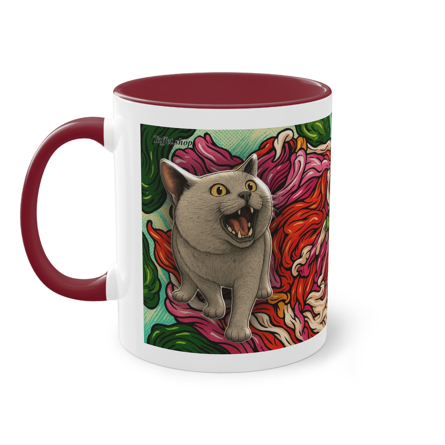 Tasse – Katze BKH/BSH mit Blume im Comic-Stil, 325 ml