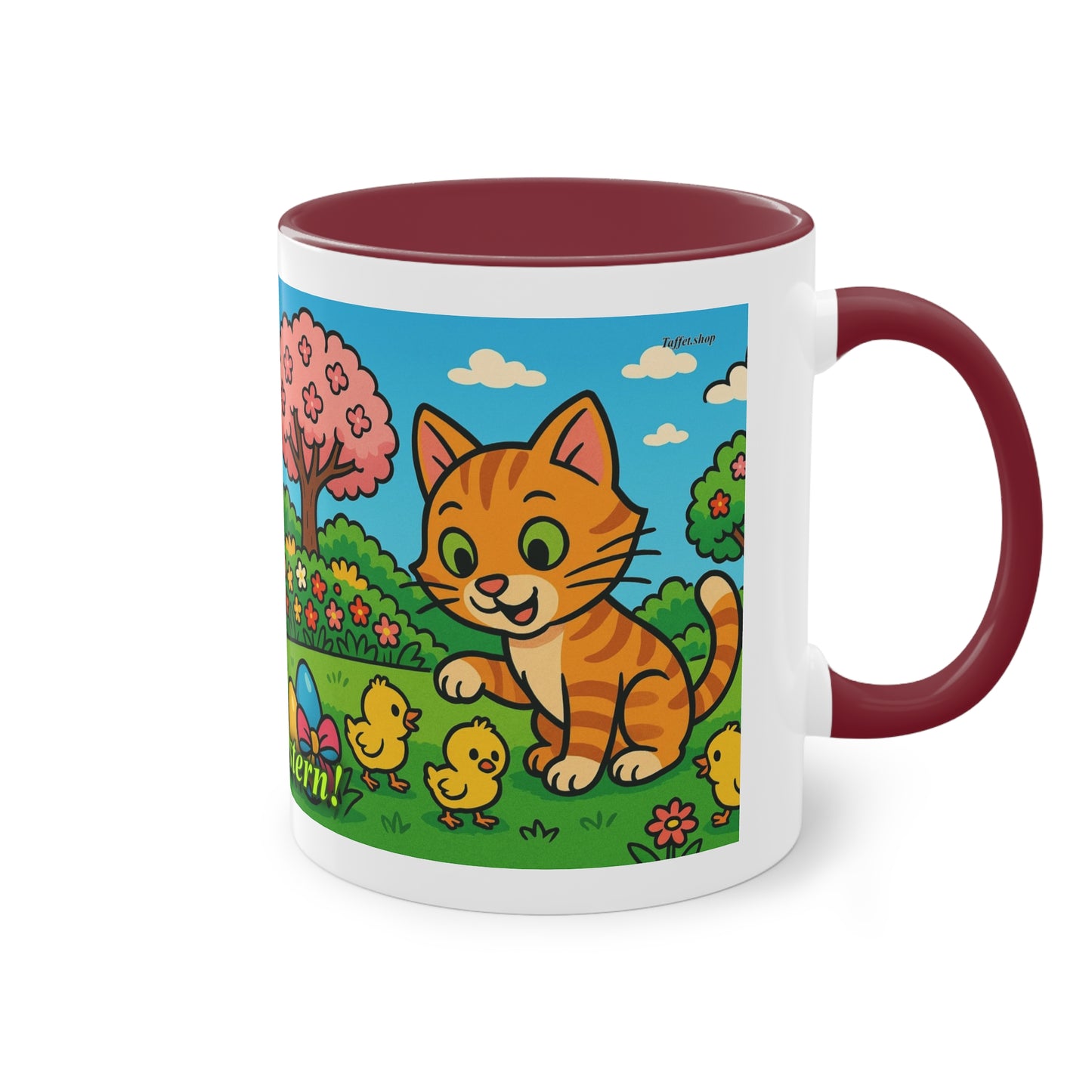 Tasse – „Katze & Küken“, Ostern/Frühling, 325 ml