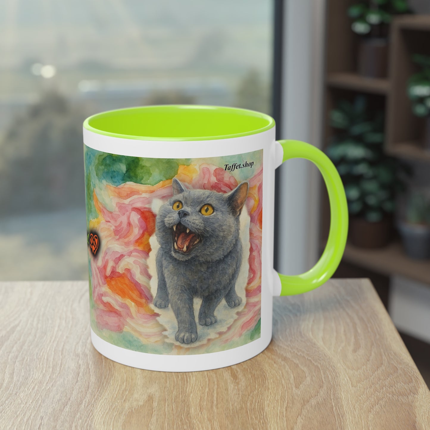 Tasse – Katze BKH/BSH mit Blume im Aquarell-Stil, 325 ml