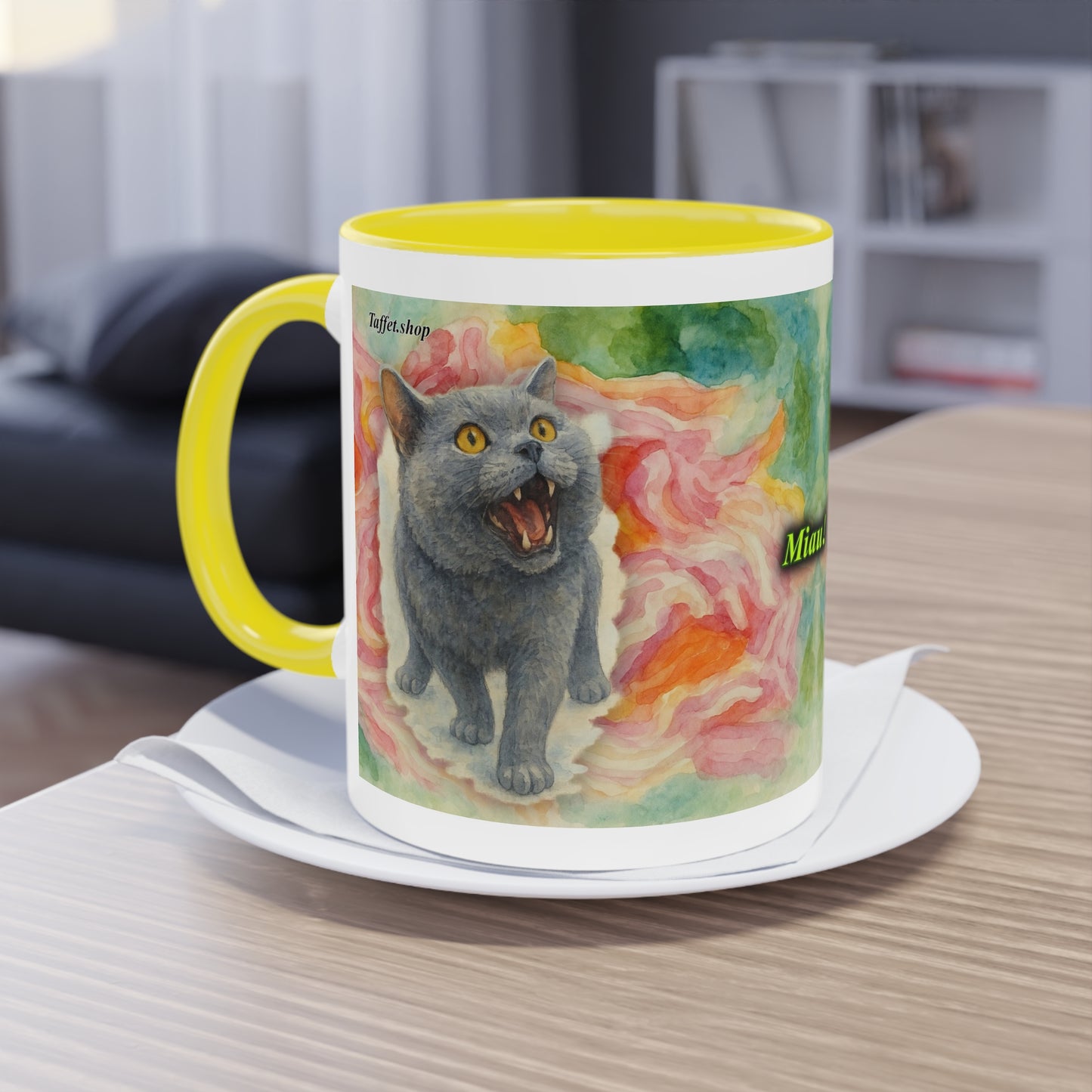 Tasse – Katze BKH/BSH mit Blume im Aquarell-Stil, 325 ml