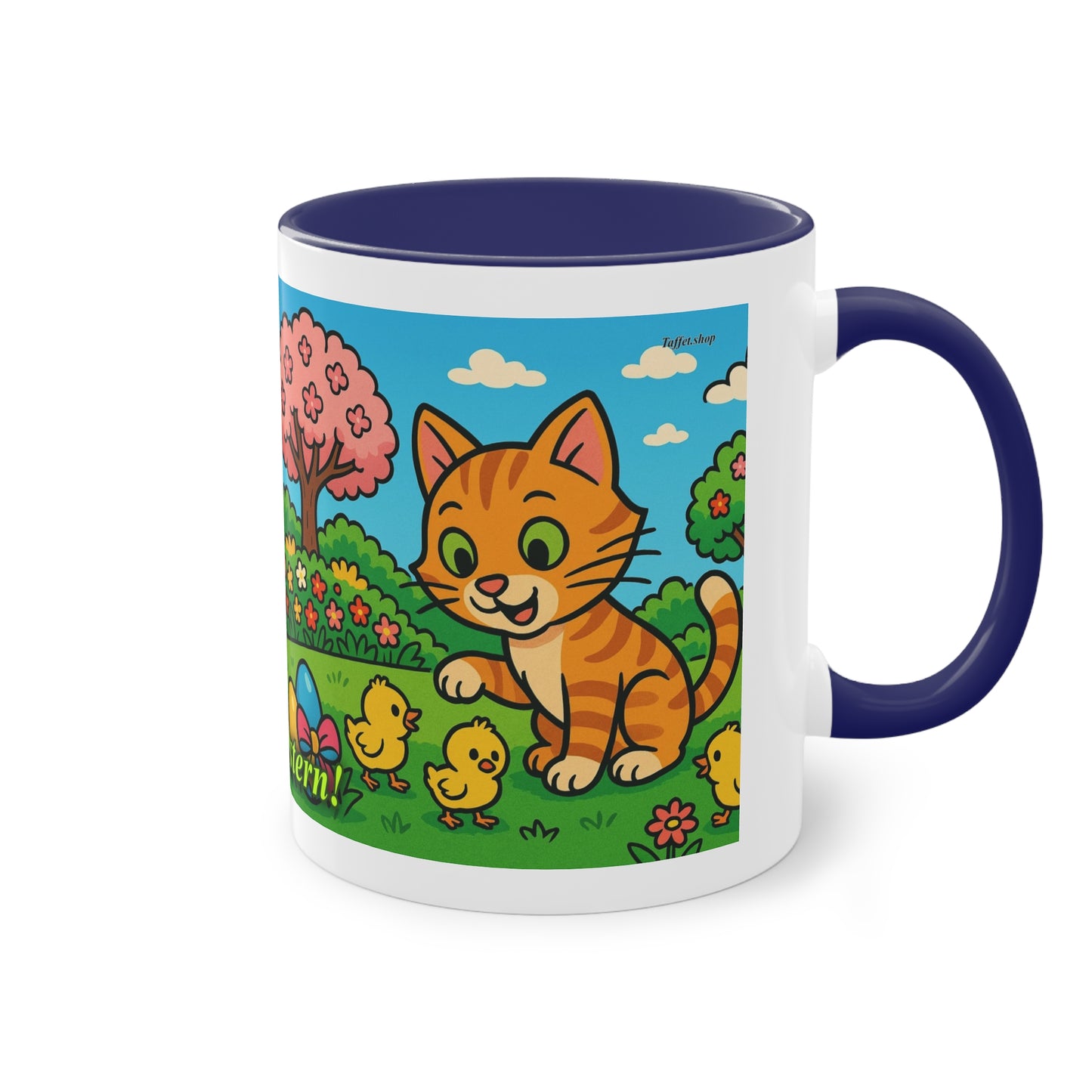 Tasse – „Katze & Küken“, Ostern/Frühling, 325 ml