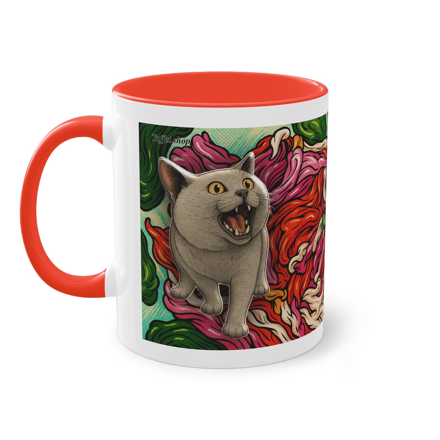 Tasse – Katze BKH/BSH mit Blume im Comic-Stil, 325 ml