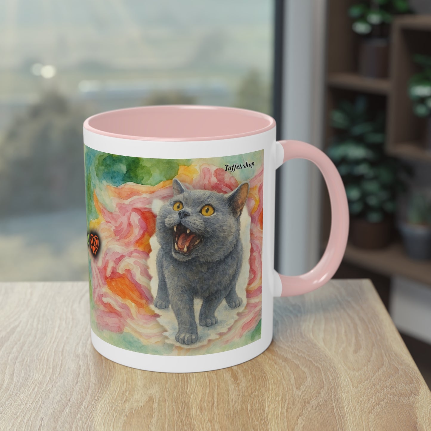 Tasse – Katze BKH/BSH mit Blume im Aquarell-Stil, 325 ml
