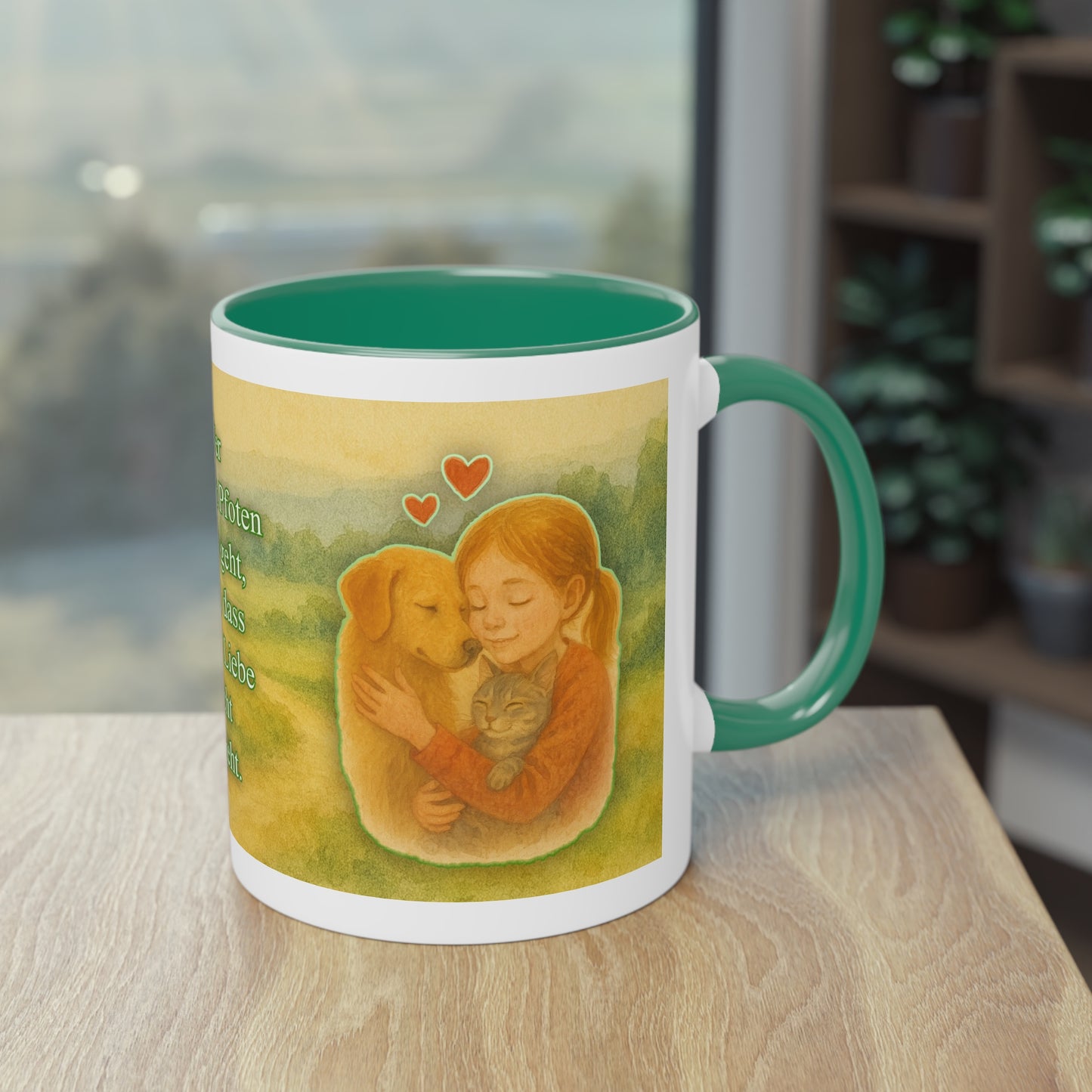 Animal protection mug: Love between Girl, Dog & Cat