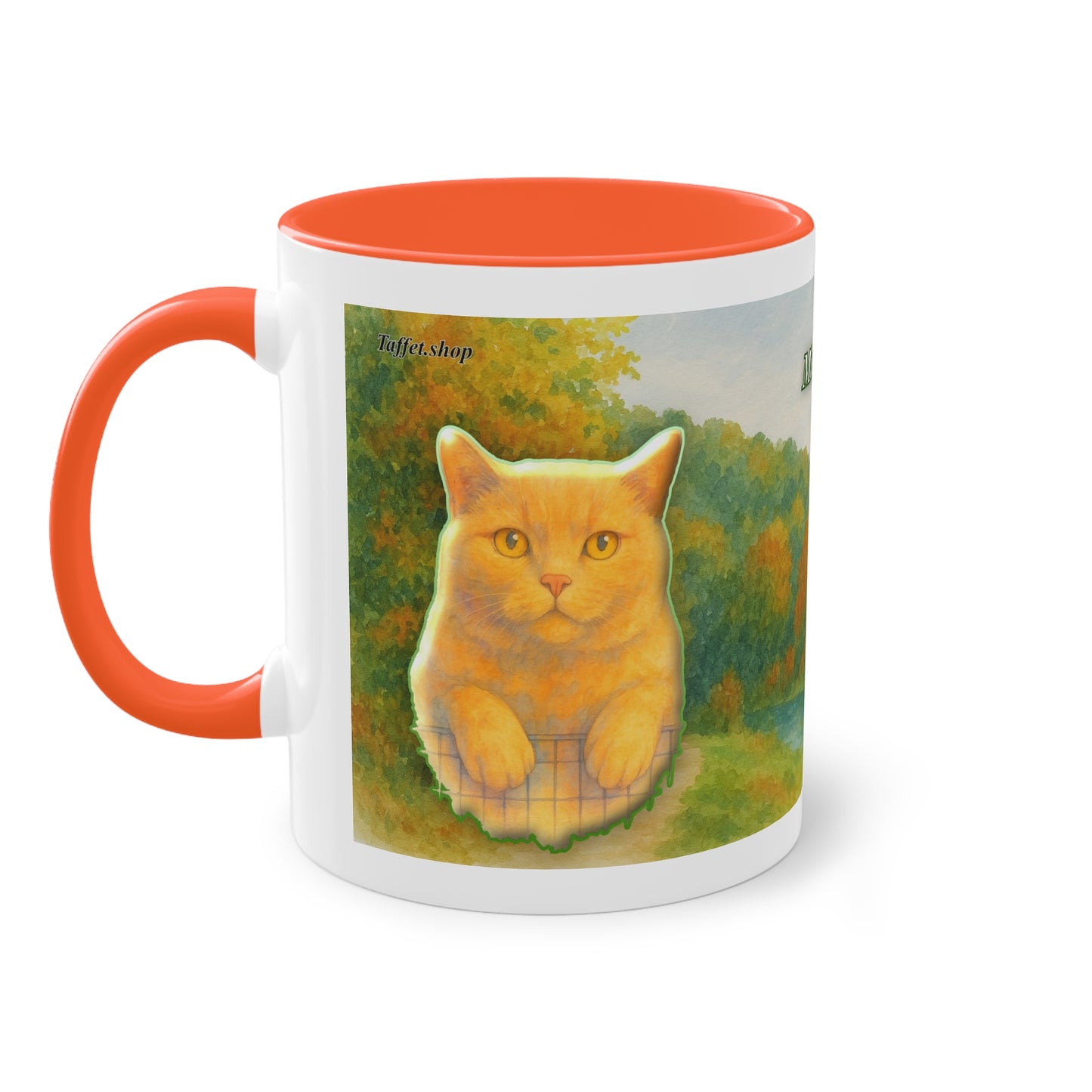 Tasse – Rote Katze mit Bäumen und blauem Himmel im Aquarell-Stil, 325 ml