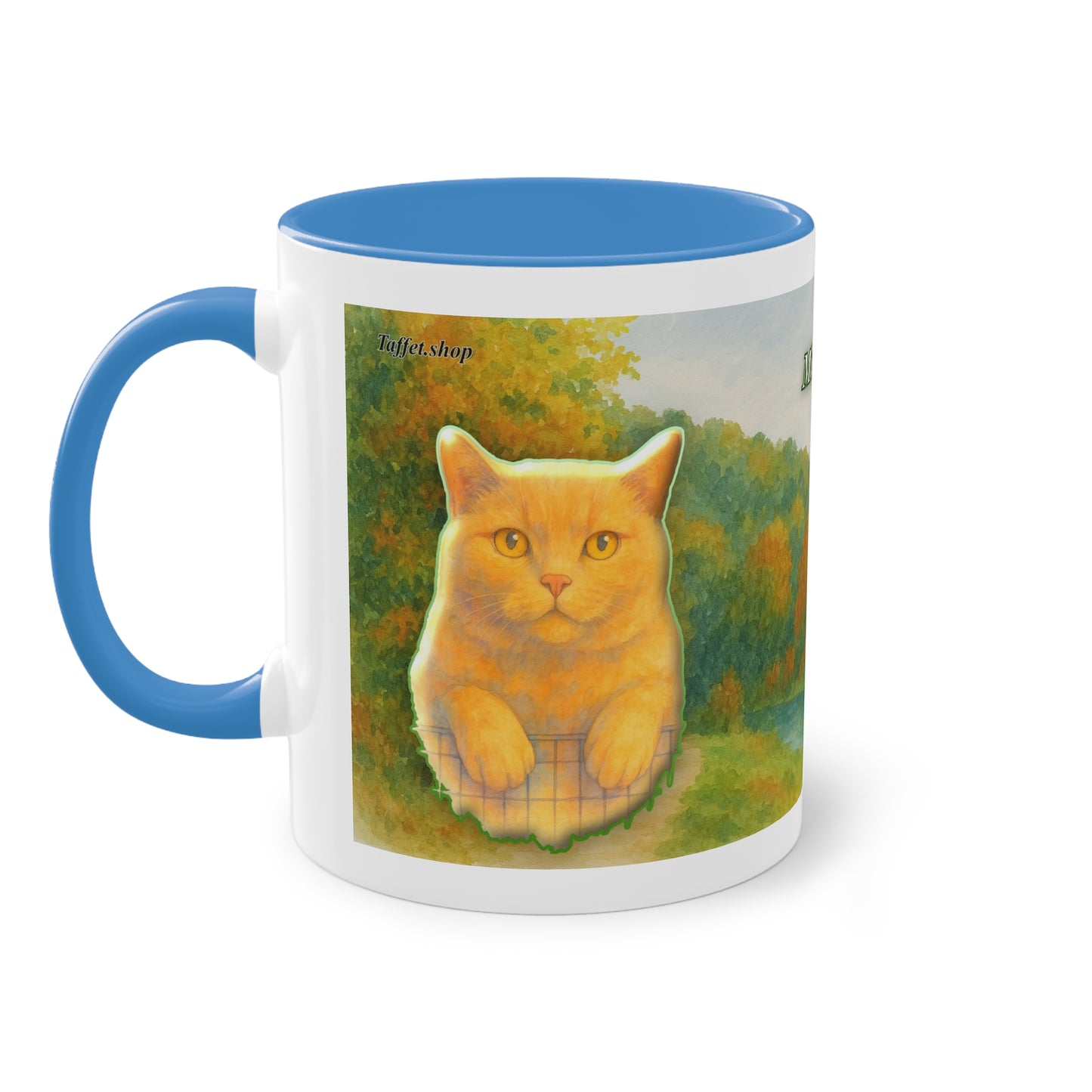Tasse – Rote Katze mit Bäumen und blauem Himmel im Aquarell-Stil, 325 ml