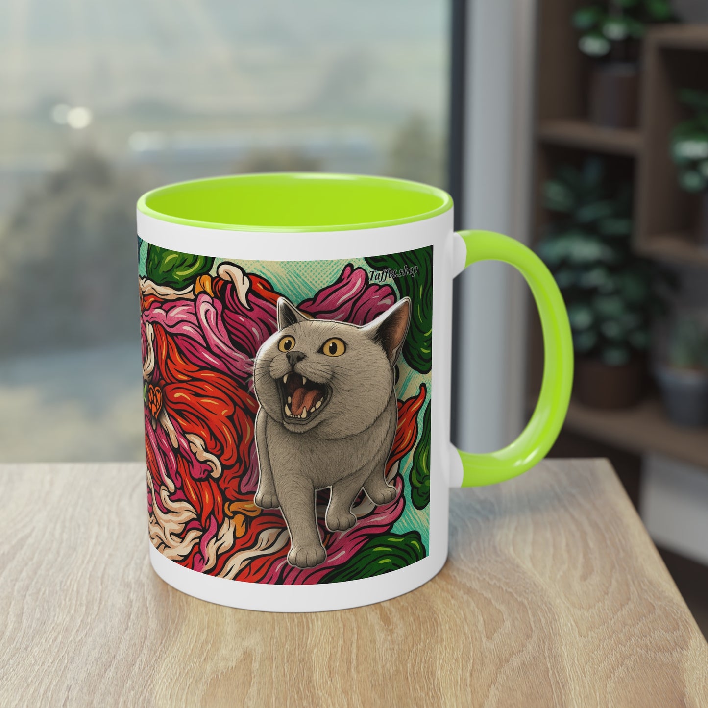Tasse – Katze BKH/BSH mit Blume im Comic-Stil, 325 ml