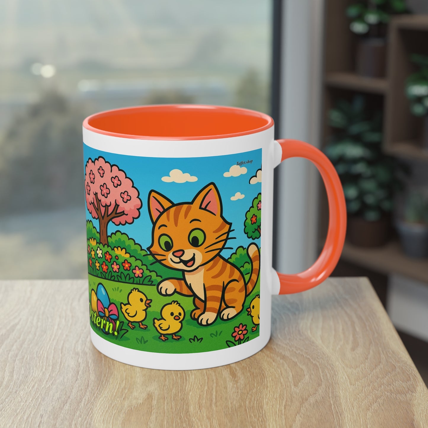 Tasse – „Katze & Küken“, Ostern/Frühling, 325 ml