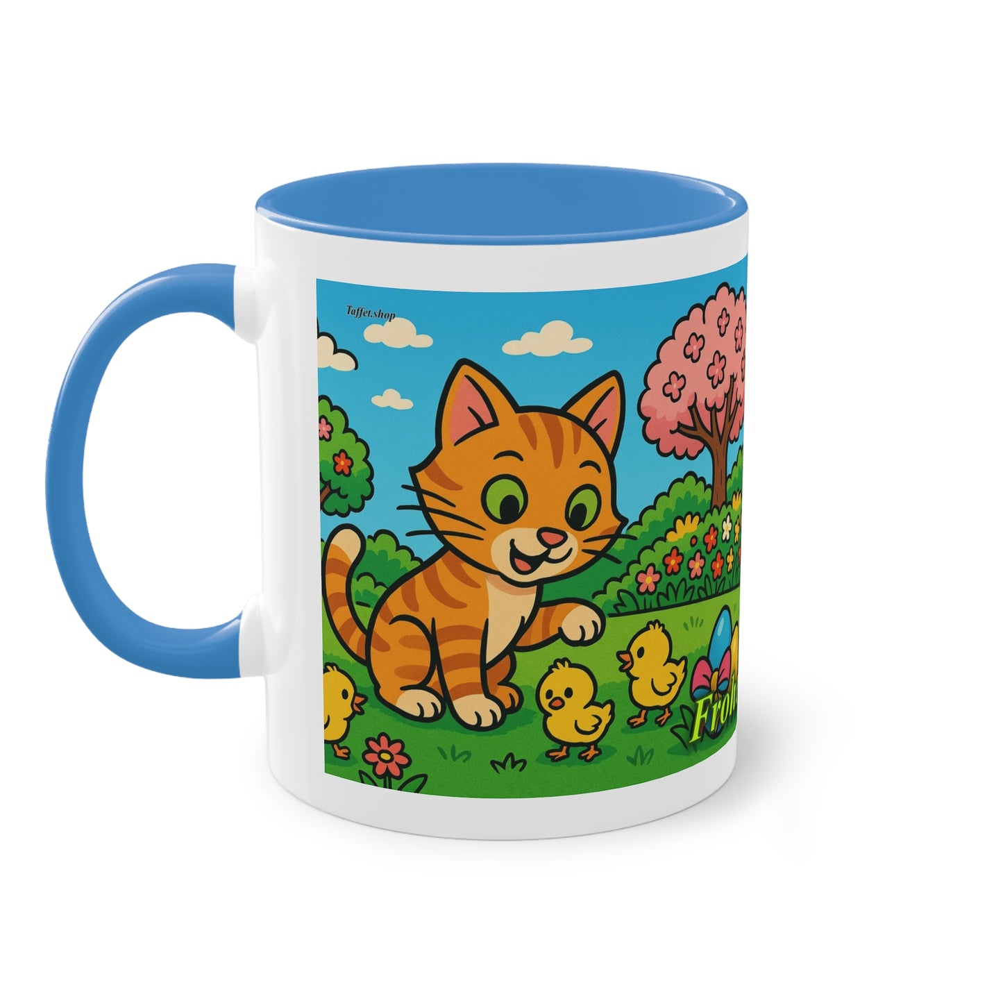 Tasse – „Katze & Küken“, Ostern/Frühling, 325 ml