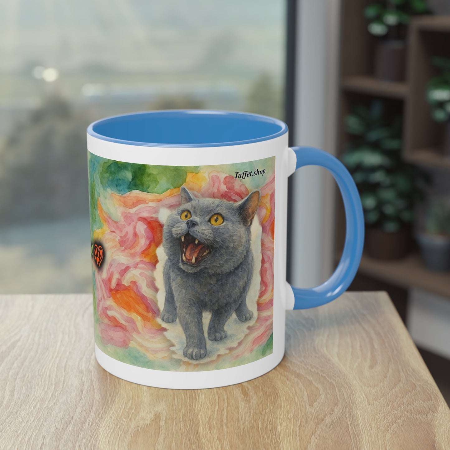 Tasse – Katze BKH/BSH mit Blume im Aquarell-Stil, 325 ml