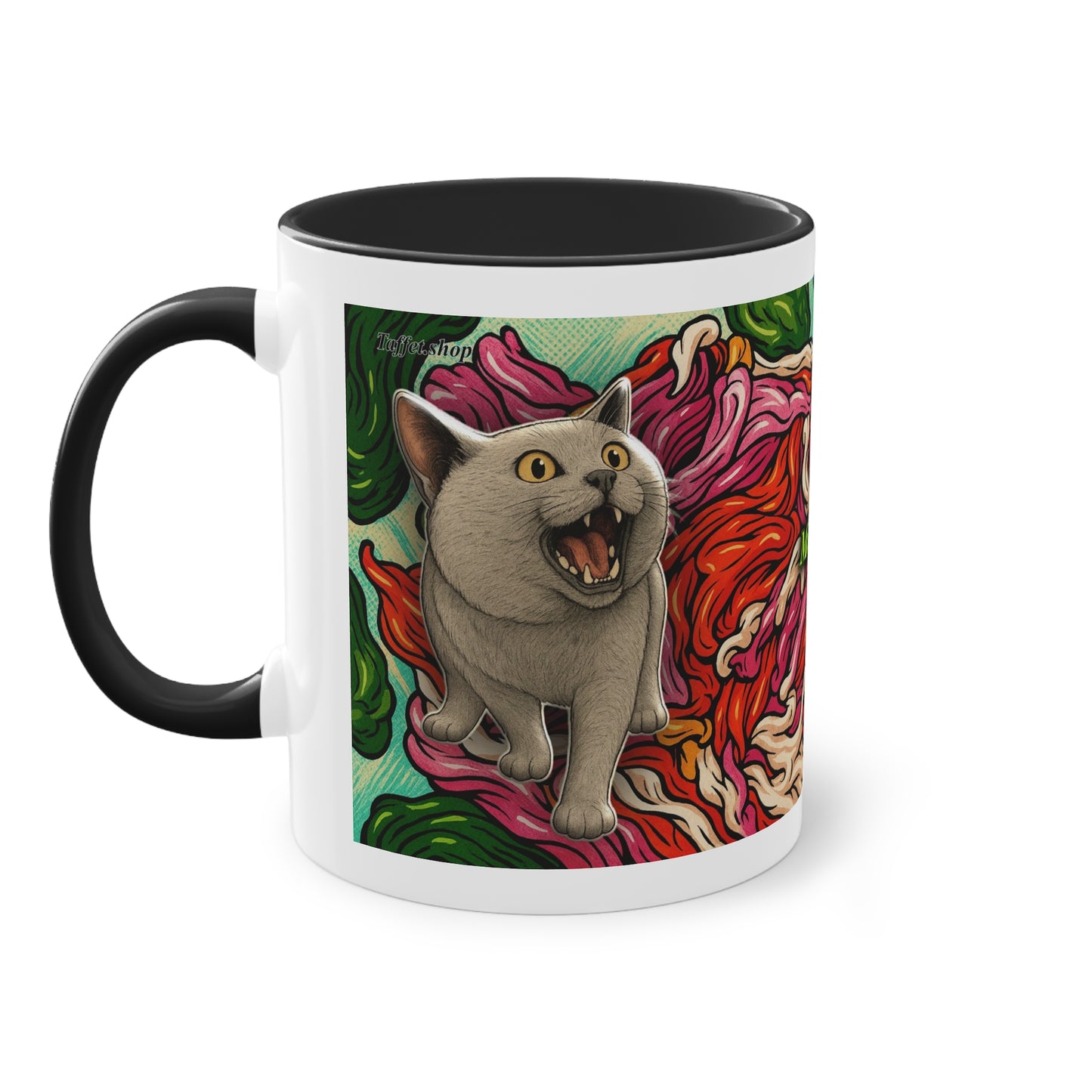 Tasse – Katze BKH/BSH mit Blume im Comic-Stil, 325 ml