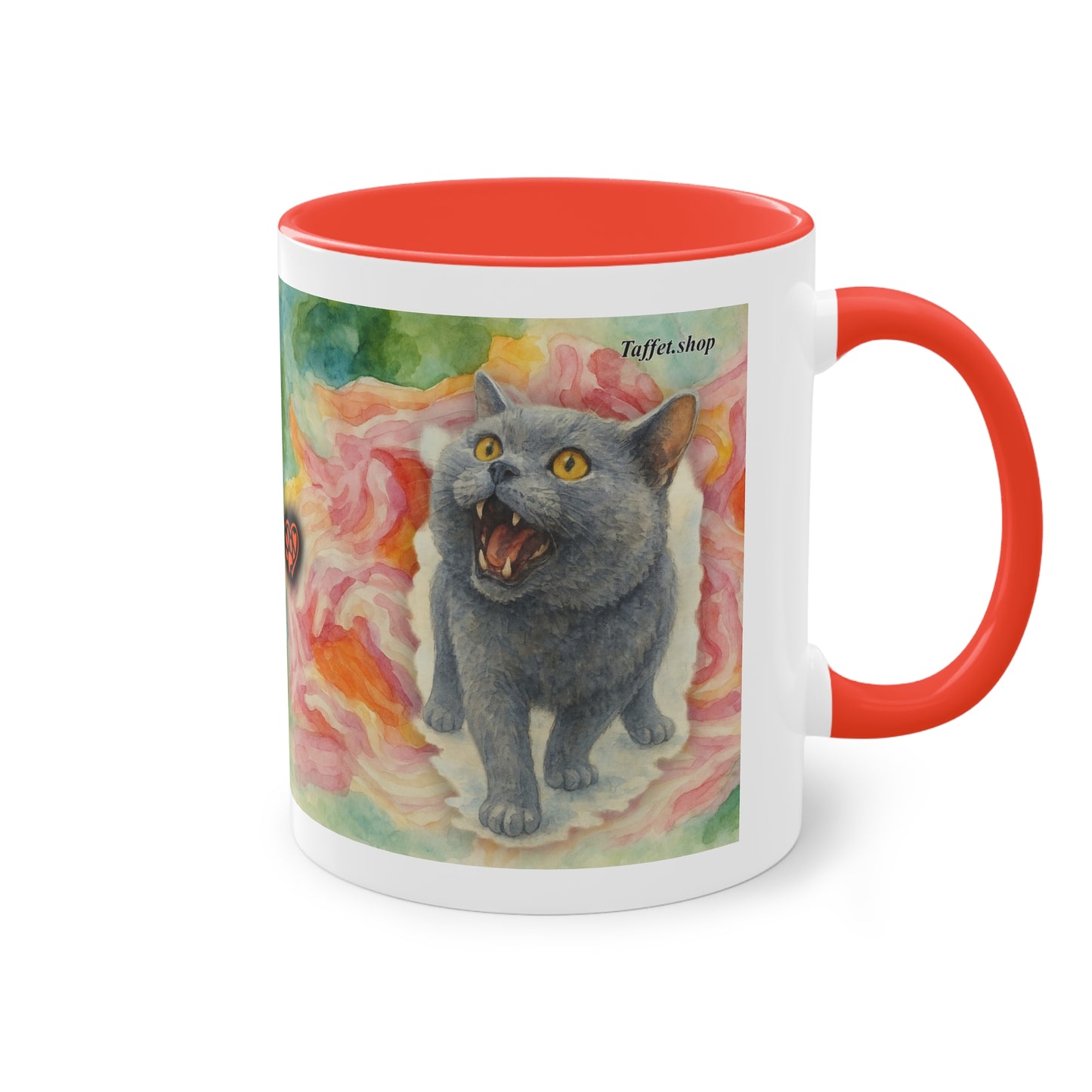 Tasse – Katze BKH/BSH mit Blume im Aquarell-Stil, 325 ml