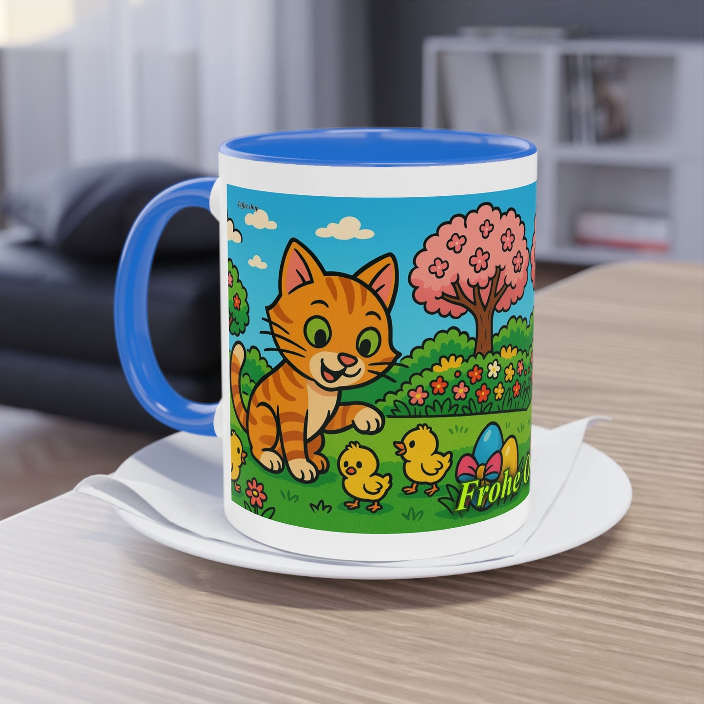 Tasse – „Katze & Küken“, Ostern/Frühling, 325 ml