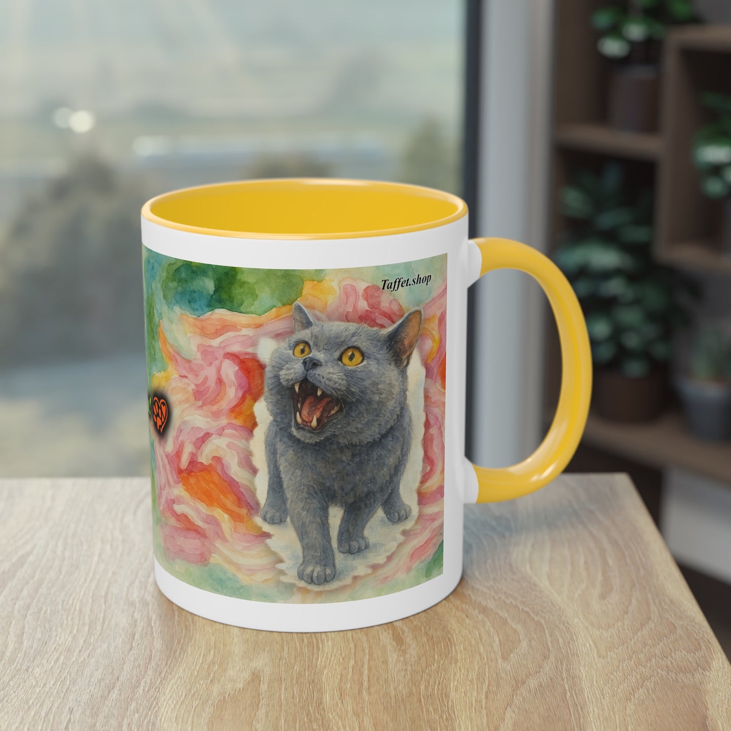 Tasse – Katze BKH/BSH mit Blume im Aquarell-Stil, 325 ml