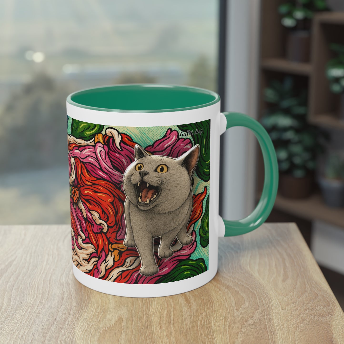 Tasse – Katze BKH/BSH mit Blume im Comic-Stil, 325 ml