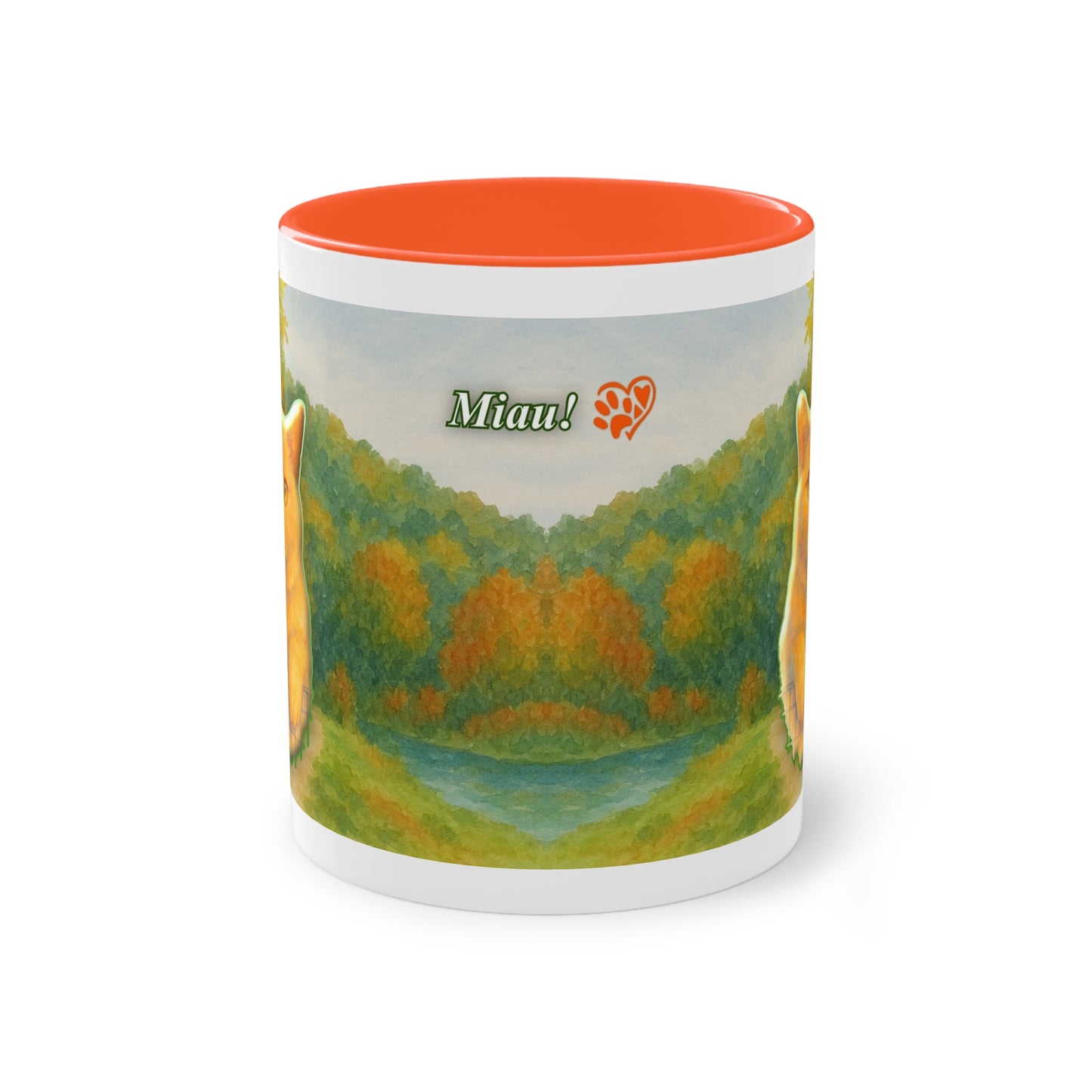 Tasse – Rote Katze mit Bäumen und blauem Himmel im Aquarell-Stil, 325 ml