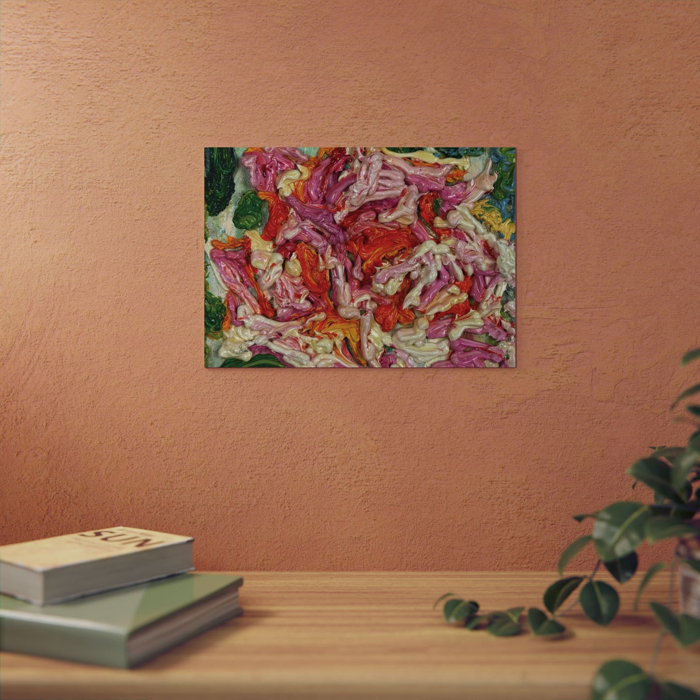 Rose Motif Horizontal: Aluminum Composite Panel Reproducing Impasto Oil Painting by Monika Taffet