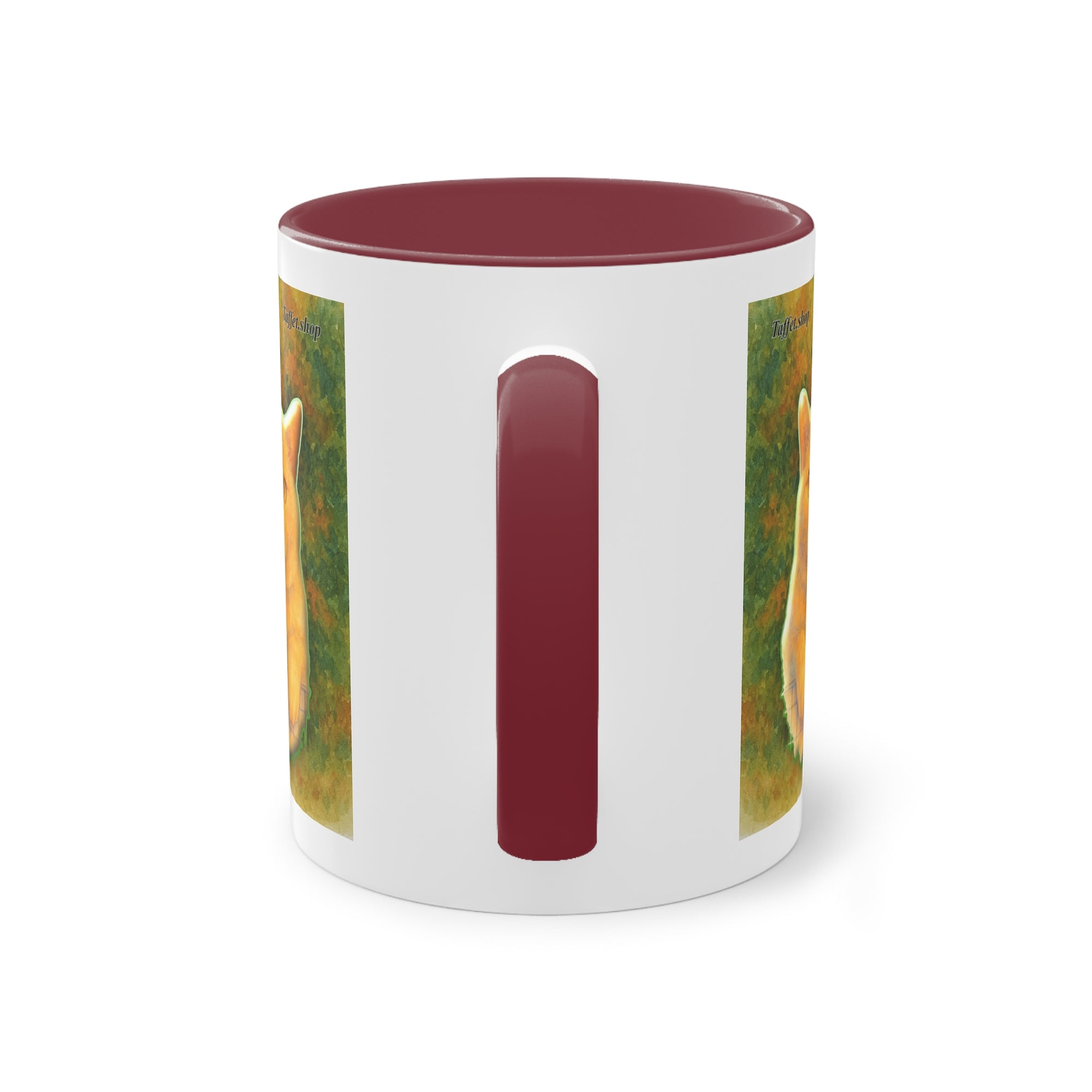 Tasse – Rote Katze mit Bäumen und blauem Himmel im Aquarell-Stil, 325 ml