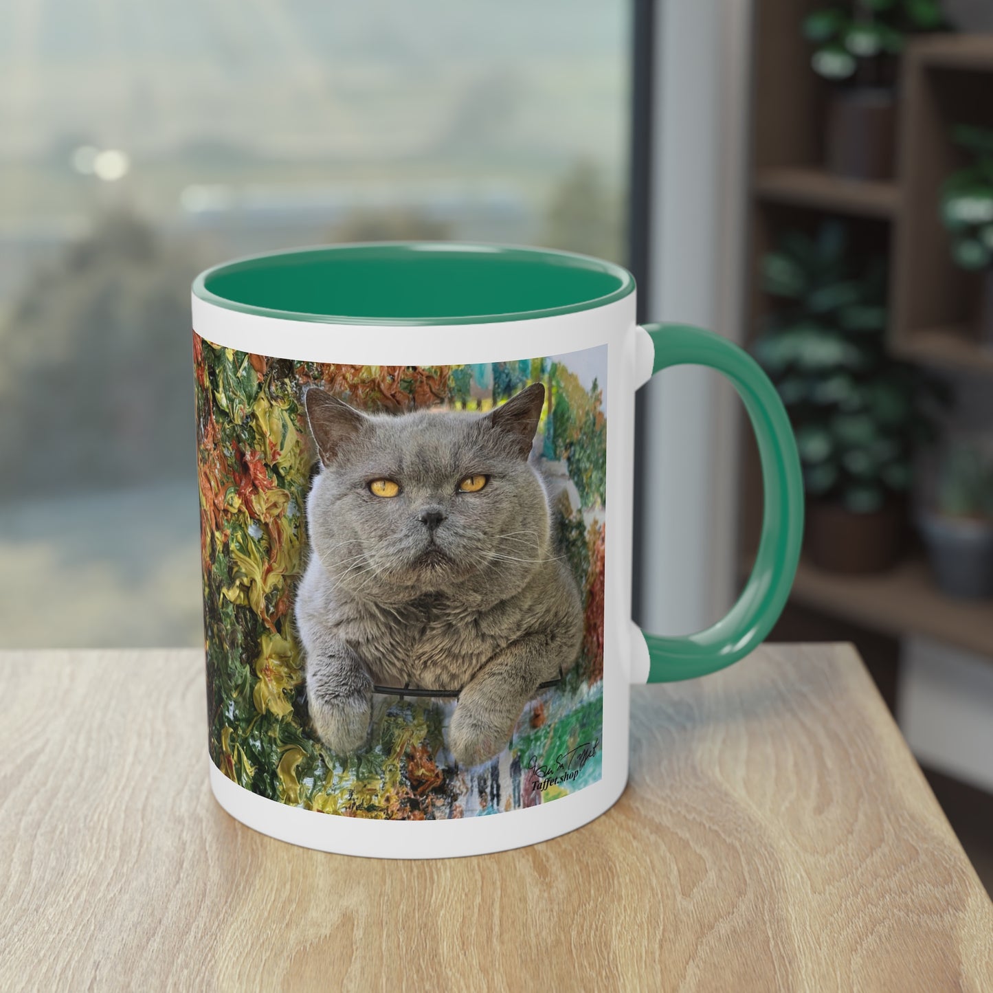 Künstlertasse „Cat British Shorthair Motiv (1)“ Reproduktion eines Impasto-Ölgemäldes von Monika Taffet