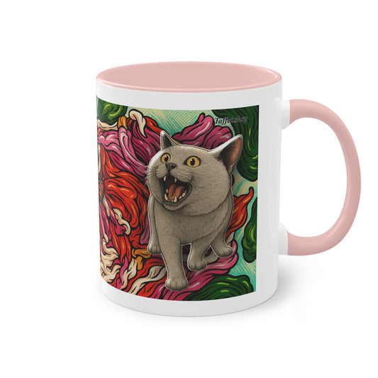 Mug – Cat BKH/BSH with flower in comic style, 325 ml
