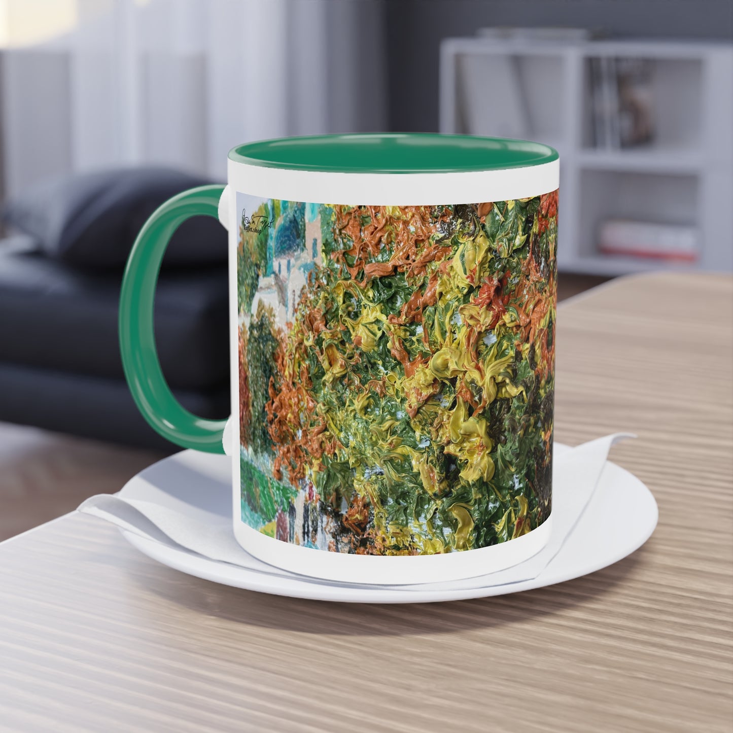 Künstlertasse „Herbstmotiv“ Reproduktion eines Impasto-Ölgemäldes von Monika Taffet