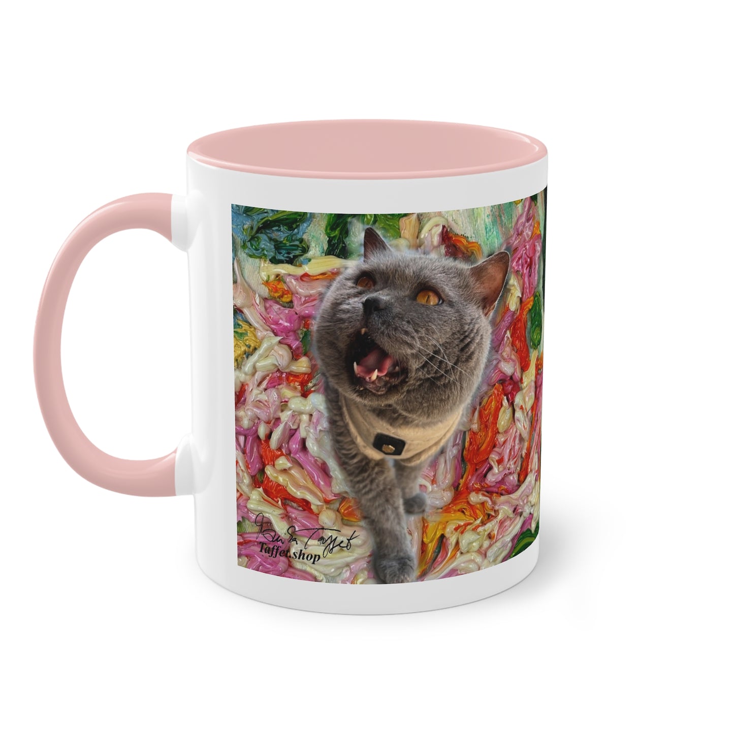 Artist Mug “Cat British Shorthair Motif (2)” Reproducing Impasto Oil Painting by Monika Taffet