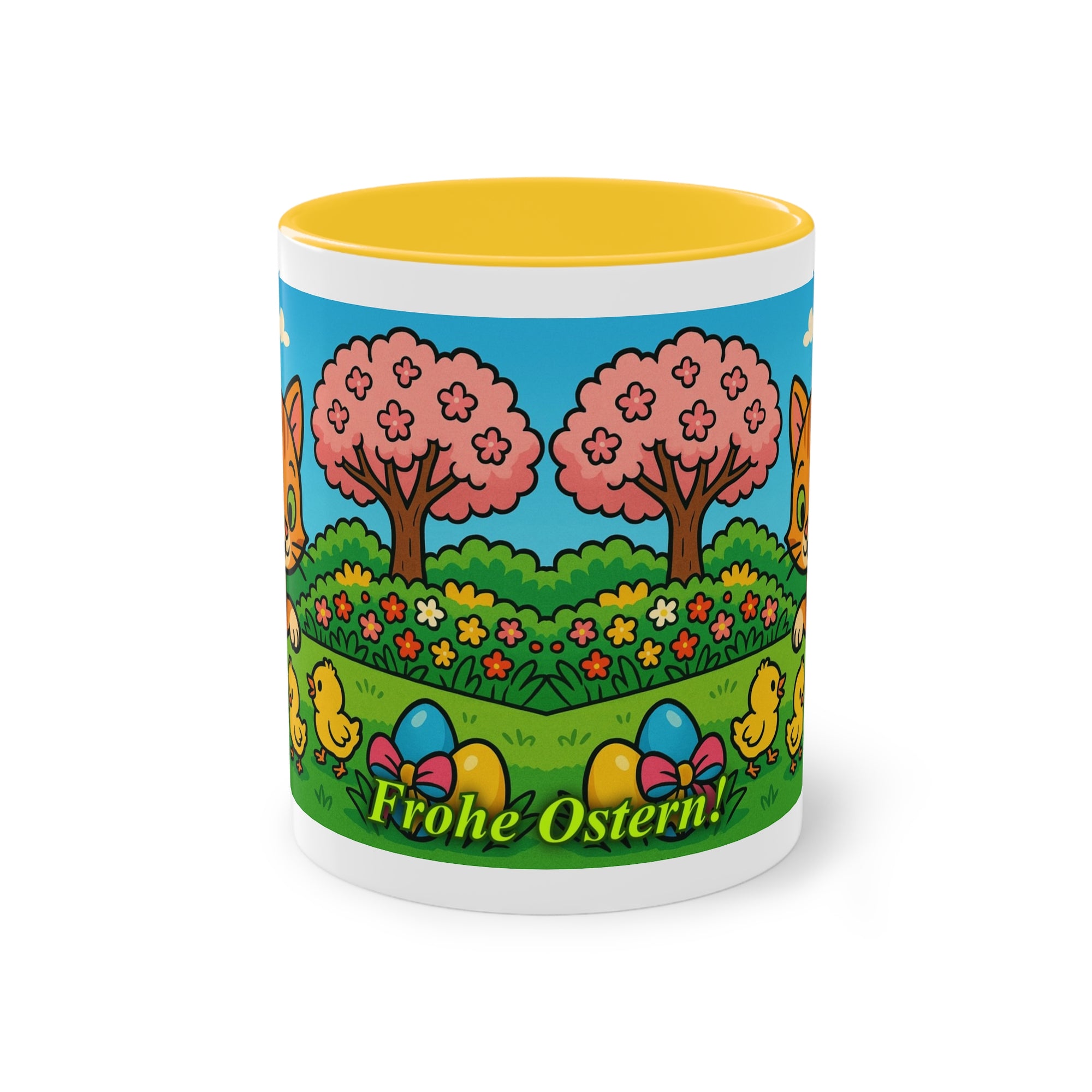 Tasse – „Katze & Küken“, Ostern/Frühling, 325 ml