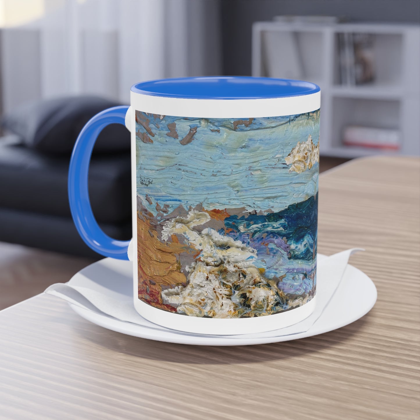 Künstlertasse „On The Beach Motiv“ Reproduktion eines Impasto-Ölgemäldes von Monika Taffet