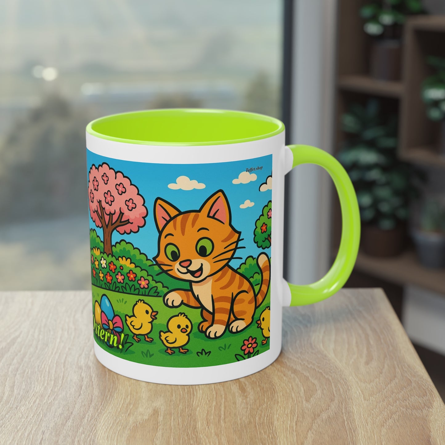 Mug – “Cat &amp; Chicks”, Easter/Spring, 325 ml