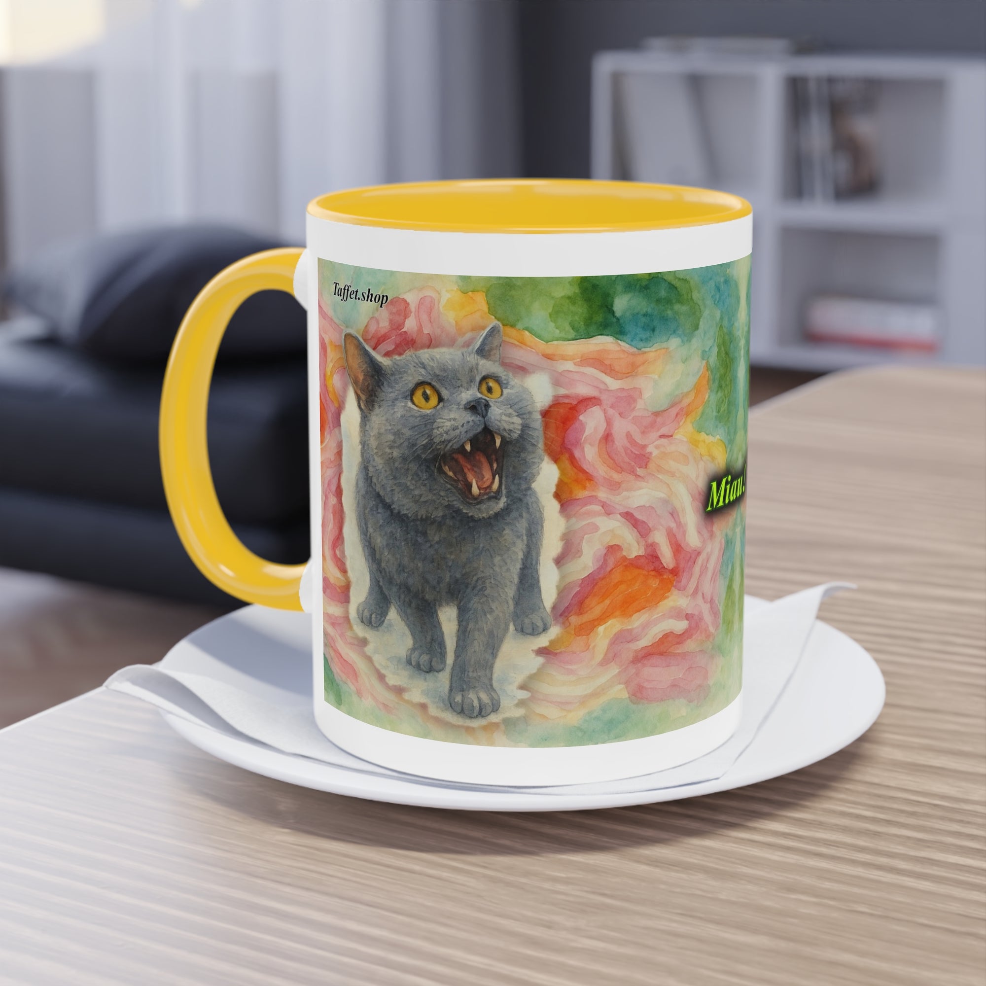 Tasse – Katze BKH/BSH mit Blume im Aquarell-Stil, 325 ml