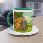 Tasse – „Hund und Katze mit Herzchen“ im Comic-Stil, 325 ml