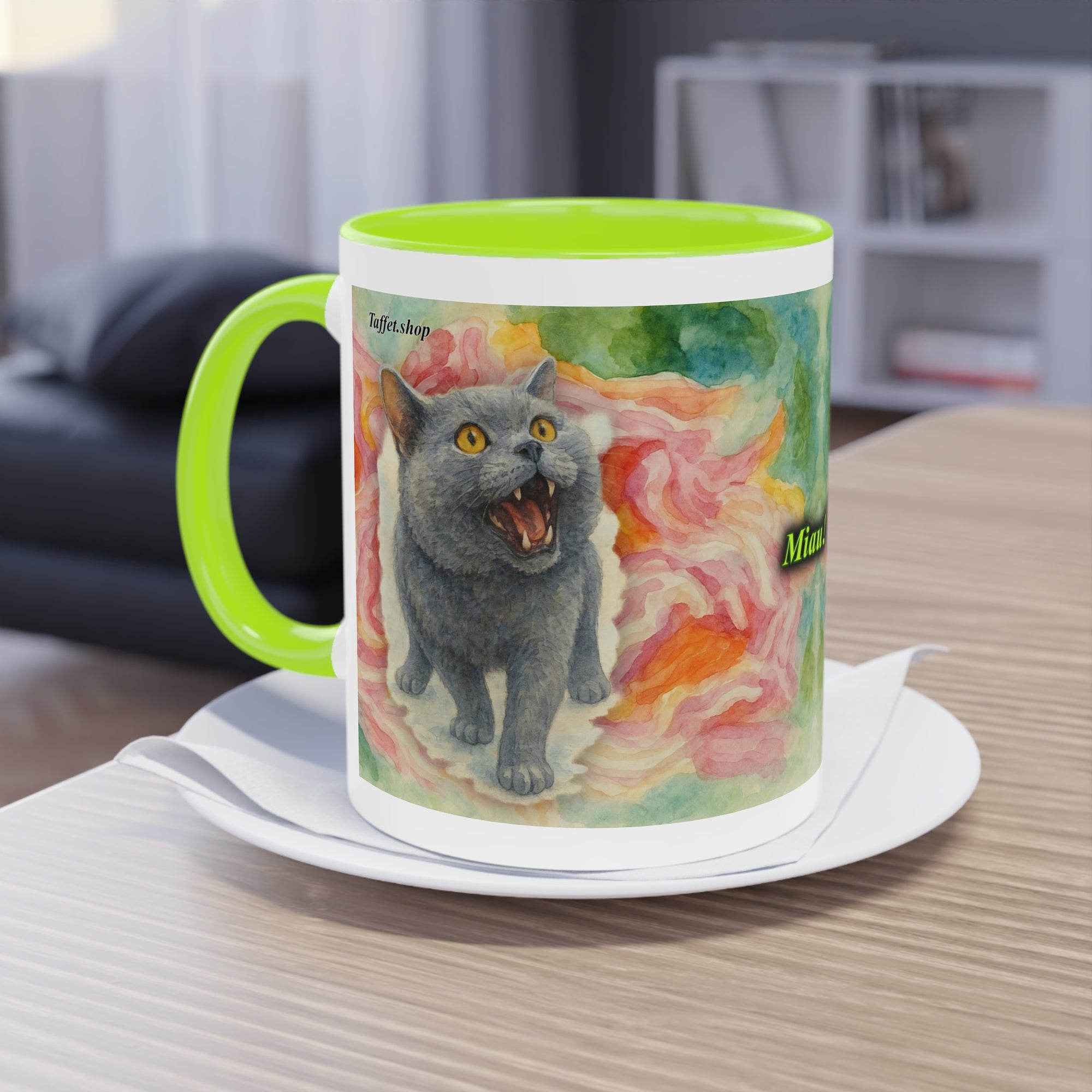 Tasse – Katze BKH/BSH mit Blume im Aquarell-Stil, 325 ml