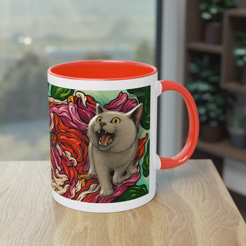 Tasse – Katze BKH/BSH mit Blume im Comic-Stil, 325 ml