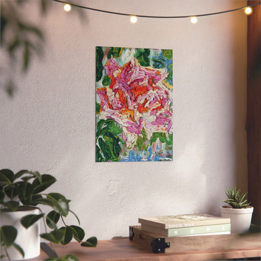 Rose Motif Vertical: Aluminum Composite Panel Reproducing Impasto Oil Painting by Monika Taffet