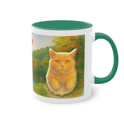 Tasse – Rote Katze mit Bäumen und blauem Himmel im Aquarell-Stil, 325 ml