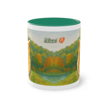 Tasse – Rote Katze mit Bäumen und blauem Himmel im Aquarell-Stil, 325 ml