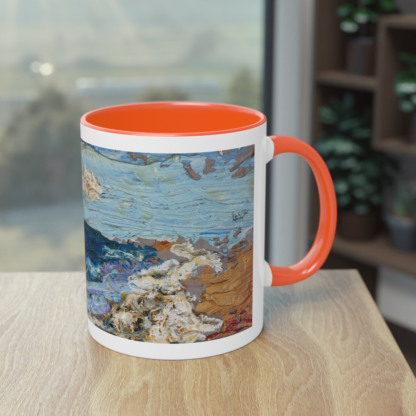 Artist Mug “On The Beach Motif” Reproducing Impasto Oil Painting by Monika Taffet